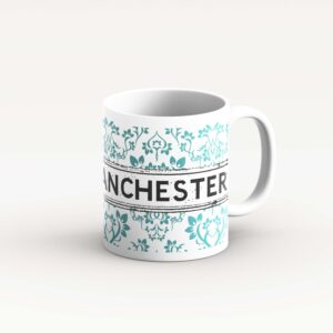 Whiite and Teal Damask Pattern Mug