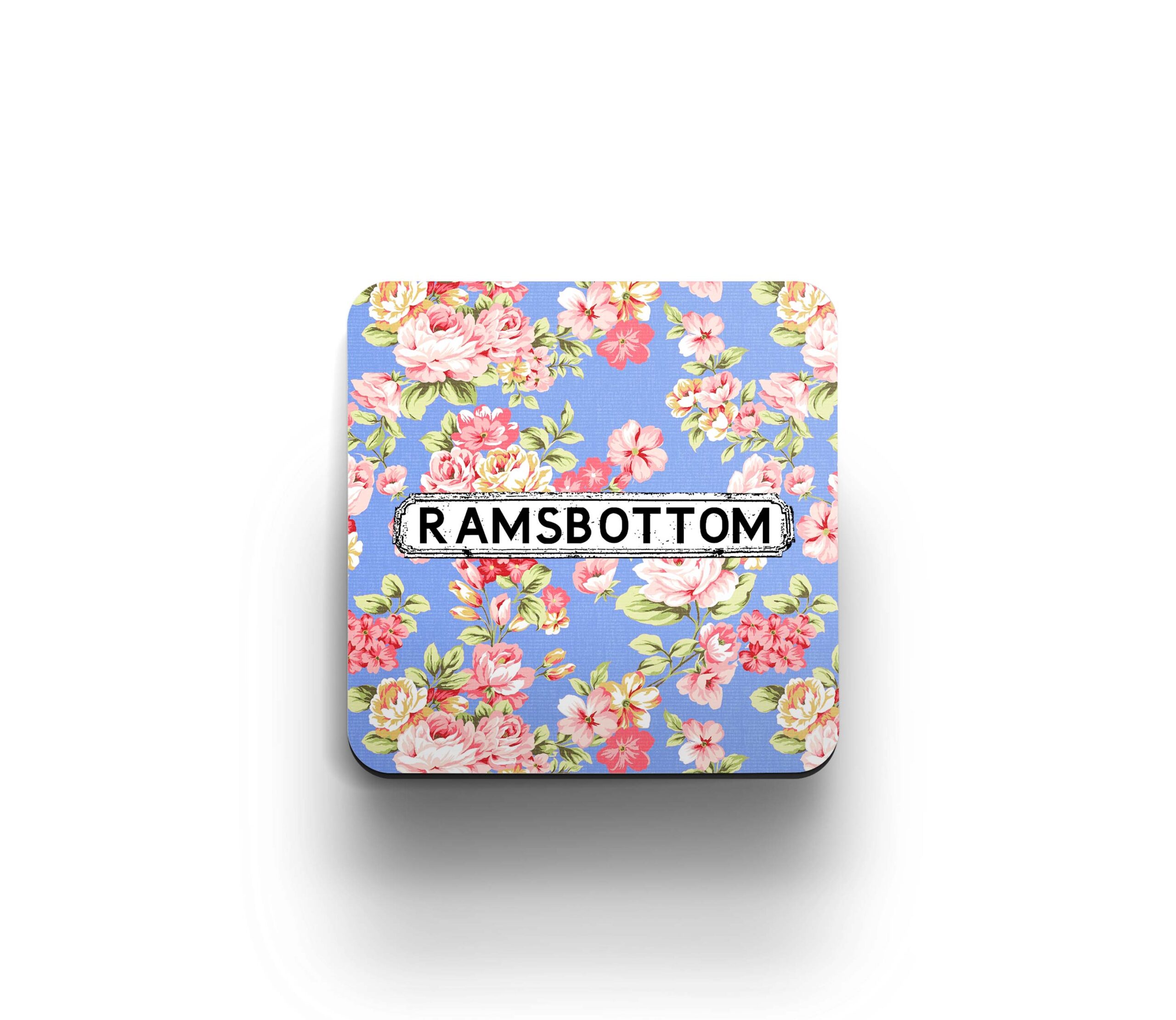 blue and pink floral design coaster