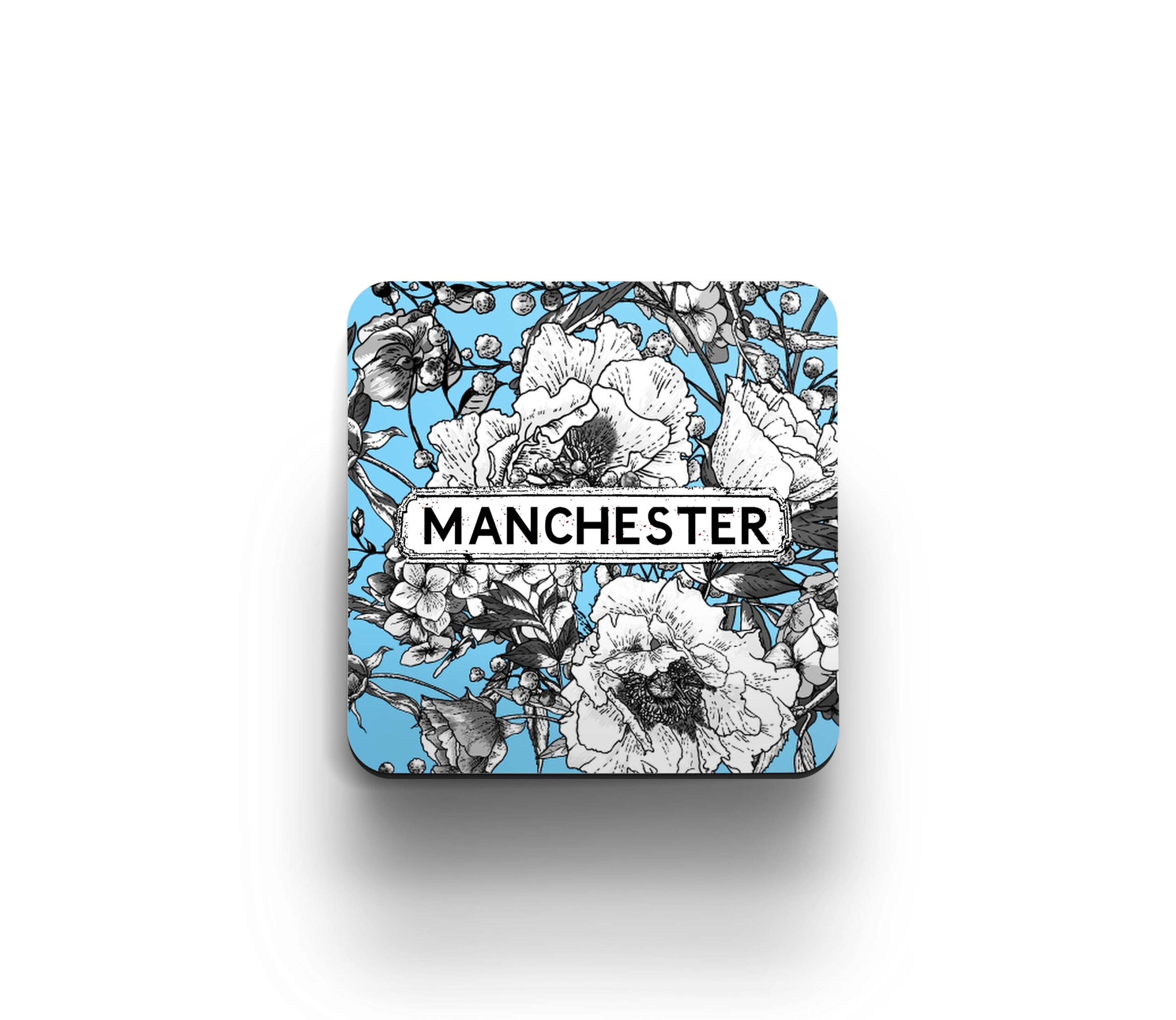 blue and white floral design coaster