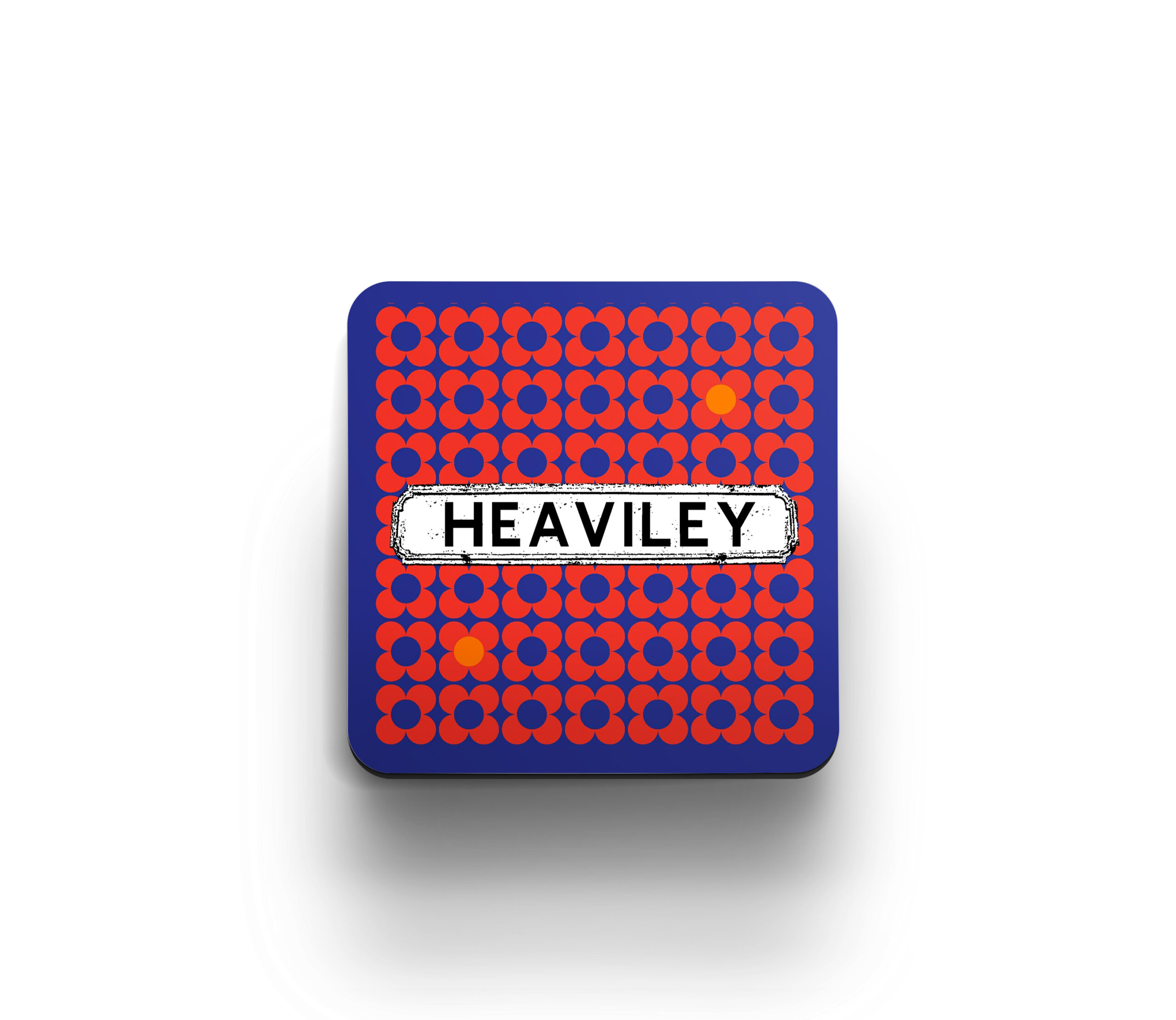 blue and red graphic flower coaster
