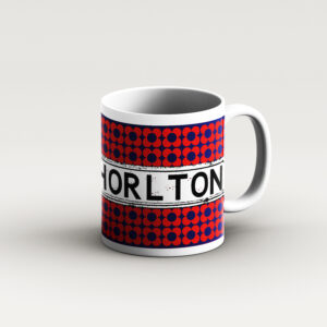 blue bg red flower design mug