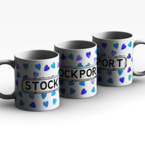 blue hearts design mugs