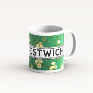 Green and Cream Floral Pattern Mug