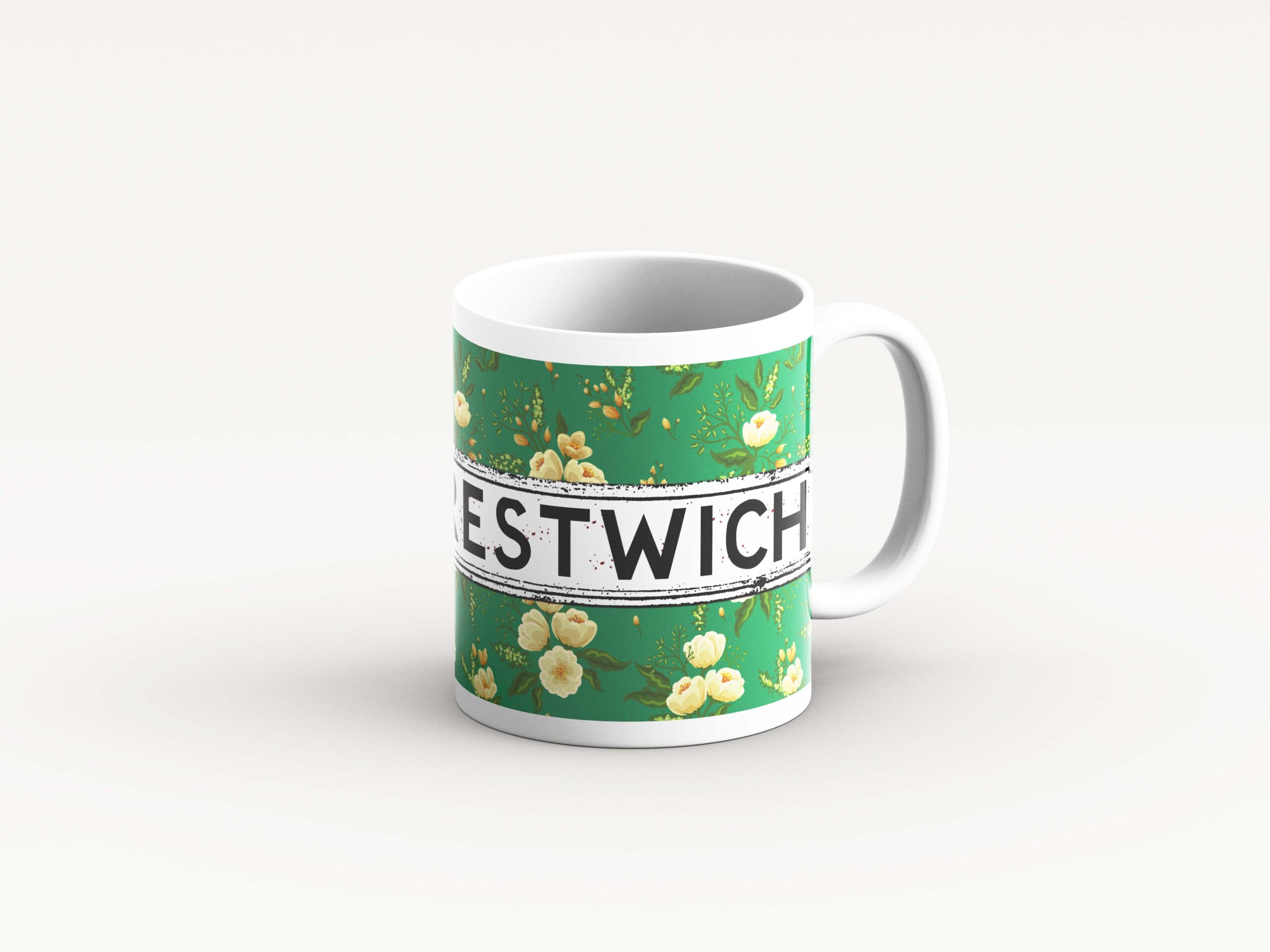 Green and Cream Floral Pattern Mug