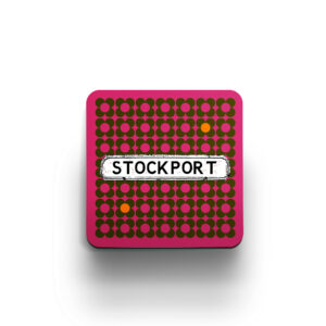 magenta and brown graphic flower coaster