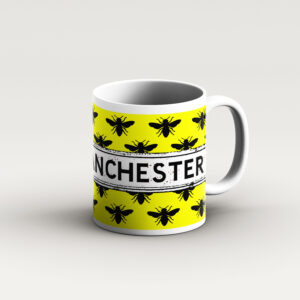 black bees on yellow Mug
